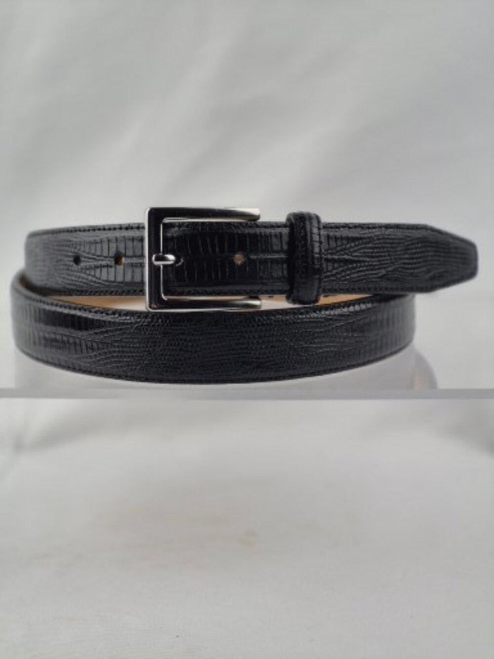 Saks Fifth Avenue Men's Black Moc Croc/Moc Lizard Embossed Leather Belt Size 44